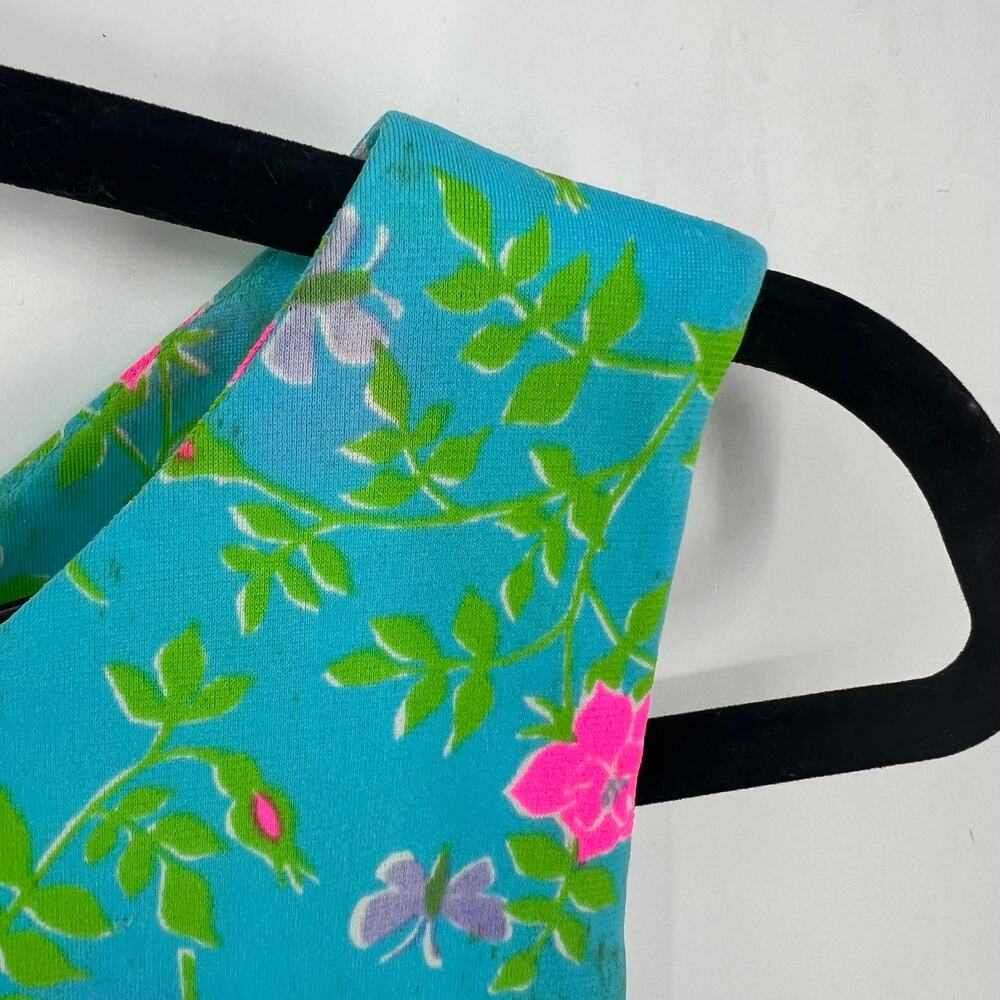 VTG Vanda Key West VIBRANT Blue Green Floral Pink One Shoulder Maxi Dress Size 6 - Picture 6 of 16